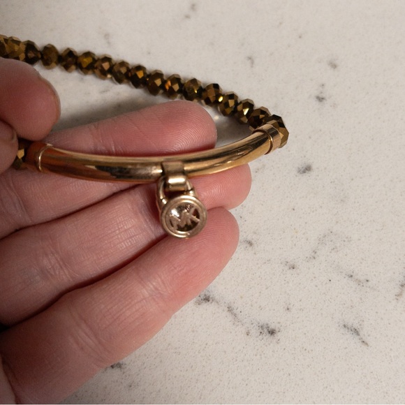 MK Michael Kors Bronze Tone Beaded Stretch Gem Padlock Bracelet One Size - Picture 7 of 9